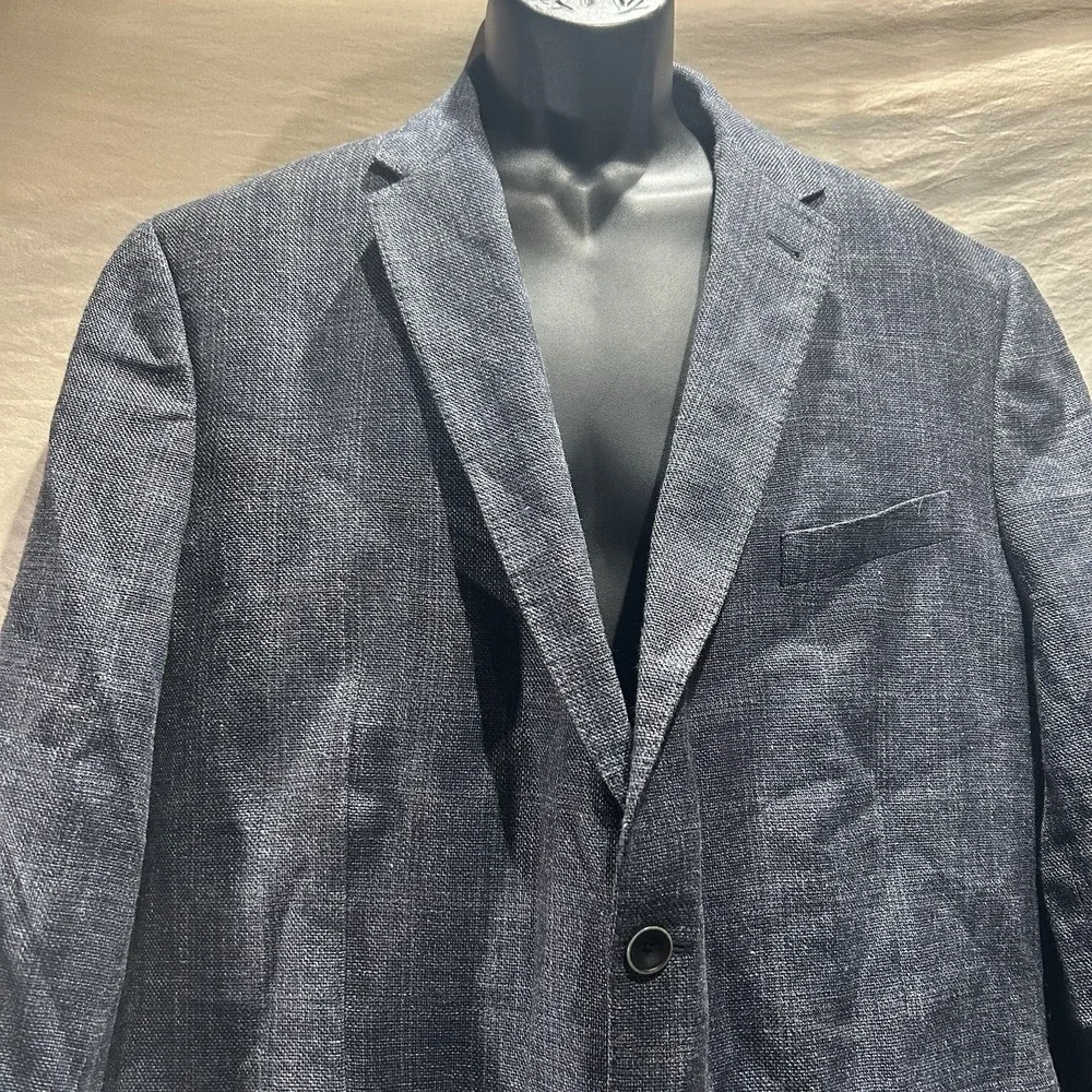 Joseph Abboud Mens 48R Indigo Blue Wool Linen Blend Blazer Sport Coat Navy